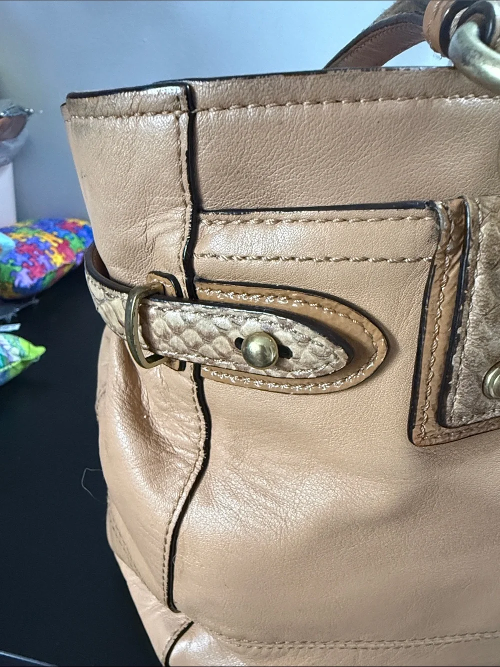 Coach Colette  Leather Carryall with Orange Floral Scarf Accent 2010